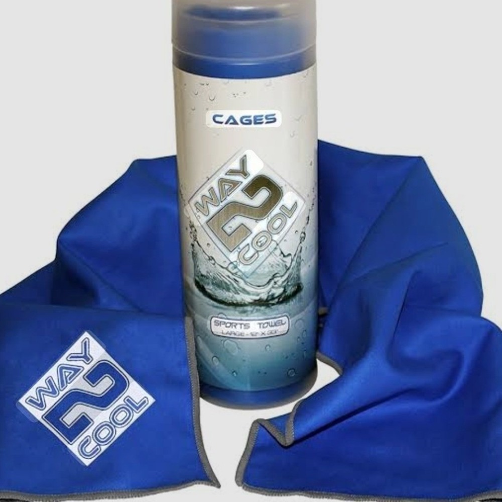 Cages Way 2 Cool Elite Microfiber Cooling Sports Towel Blue 12x33 with Case NEW